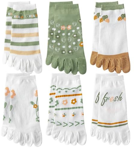 Casiler 6 Pares De Calcetines Tobilleros De Cinco Dedos, Calcetines Tobilleros para Correr, Calcetines De Verano con Punta Fina, Calcetines De Tubo Transpirables para Mujer