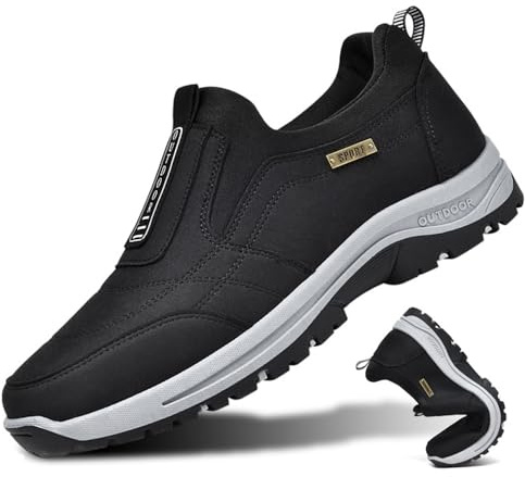 Herr slip-on sneakers diabetiker skor löparskor hallux valgus skor för svullna fötter, lätta andningsbara halkfria sneakers vandringsskor ortopediska skor, Black-40 EU