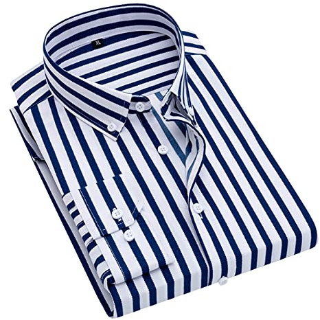 Camisa a rayas para hombre, camisa de verano para negocios, camisa button-down, camisa casual, corte regular, camisa de manga larga, algodón, para hombre, A6 azul., 3XL