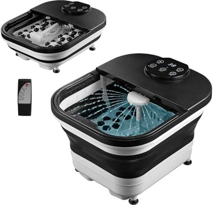TZS First Austria Foot Spa | Pieghevole | Rulli massaggianti motorizzati | Funzione riscaldamento 35-48°C | Supporto per la stabilità | Display LED | Telecomando | Nero