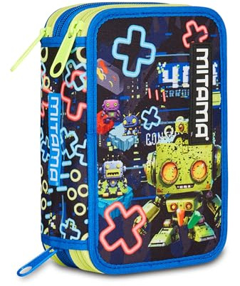 Mitama Astuccio Scuola 3 Scomparti, TRIPLO GAMING404, Contenuto 47 pz, Completo di Matite, Pennarelli, Portapenne Scuola Elementare Bambino