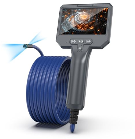 FISHOAKY Telecamera Endoscopica Doppio Lente con Cavo 3,5 m, 4,3 Pollici Endoscopio Industriale con Luci, Fotocamera serpente da 8 mm, 1080P HD Endoscopio Telecamera Impermeabile IP67, 32G