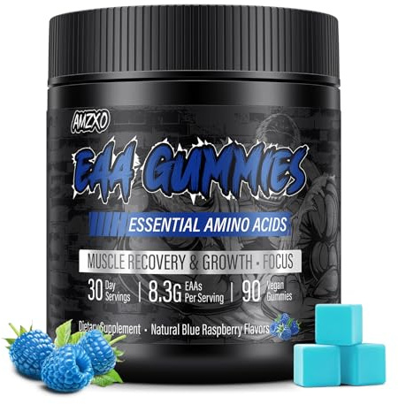 EAA Gummies - 2:1:1 BCAA Formula (8300mg) - Essential Amino Acids for Muscle Recovery & Endurance - Non-GMO, Gluten Free, Sugar Free, Vegetarian, Blue Raspberry Flavor - 90 Count