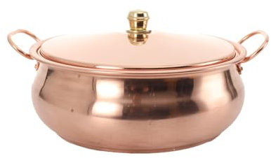 ECUTEE Kochtopf aus Kupfer 26cm Cooking Pot Kochtöpfe Kupferkochtopf mit Deckel, Uungestrichen Suppentopf Küche Geeignet für Ceran-, Gas- und Induktionsherd