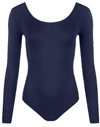 BIWTUP Body per Bambine e Ragazze, a Maniche Lunghe, Elasticizzato, in Microfibra, per Danza, Balletto, Ginnastica, Top, Marina Militare, 9-10 Years