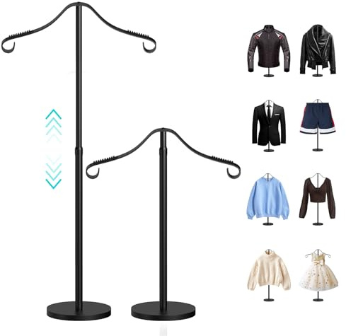 Reusable Shirt Display Stand-Mannequin Torso Tshirt Display Stand for Retail/Vendors,18-33 Adjustable Dress Form Mannequin Stand Clothes Rack,Portable Holder Jacket Coat Hanger,All Metal/Black/2 Pack