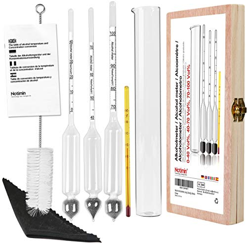 Notimin 3 Pack Alcohol Hydrometer Includes Glass Cylinder Thermometer Detection of 0-100 vol% Concentration for Spirits Distilled Whiskey Vodka Cognac