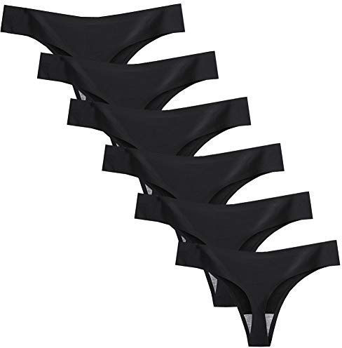 Nightease dam string tangas sömlös issilke mjuka underkläder 6-pack, 6 svart, L