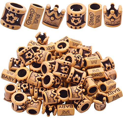 60pcs Imitation Wood Dreadlocks Resin Hair Tube Beads Hollow Out Tube Beads Accessories with Big Hole for Hair Braiding Decoration Crafts