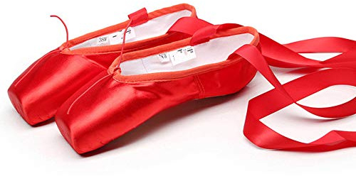 Zapatos de baile profesional, zapatillas de punta de ballet, zapatos planos del ballet, ballet Pointe zapatillas, con la cinta cosida y almohadillas para los dedos de silicona para mujeres,Rojo,38
