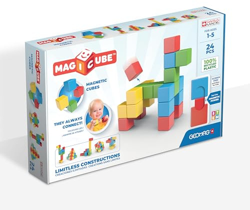 Geomag Magicube 24-Piece Magnetic Building Blocks for Toddlers Ages 1–5, Swiss-Made STEM Toy