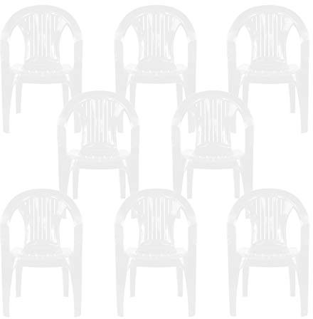 simpahome Stackable Low Back Plastic Garden Chairs - WHITE - Set of 8 Chairs for Indoor or Outdoor Use.