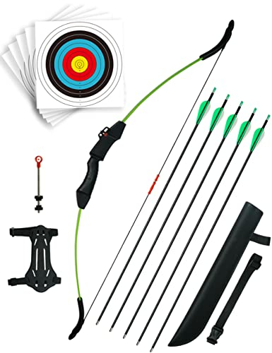 longbowmaker Carbon Pfeil und Bogen Kinder Set 43 Zoll Jugendbogen Anfänger Kinderbogen mit Bogenschießen Zubehör (grün)