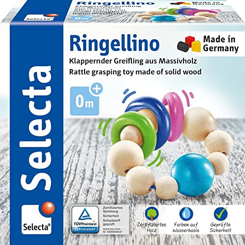 Selecta 61070 Ringellino, skramlande greppring av trä, 8,5 cm, färgglad