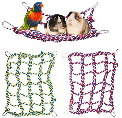 2 Pack Colorful Bird Rope Net, Pet Hanging Hammock, Rat Climbing Ladder Bridge Toys, Cage Decor Accessories for Small Animals Parakeets Cockatiels Hamster Ferret Lovebirds Guinea Pig- 11 × 8 inch