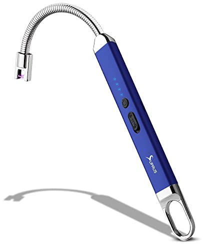 SUPRUS Lighter Rechargeable USB Lighter Arc Electric Lighetrs with Safety Switch 360° Flexible Neck Flameless Grill Long Lighters for Candle Camping Cooking (Dark Blue)