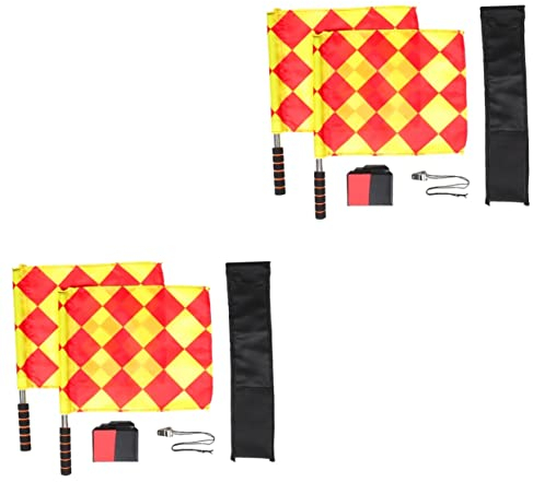 Garneck 2 Sätze Schiedsrichter-Banner-Set Kleine Handfahnen Fußballfahnen Flaggen Für Fußball-linienrichter Fußball-schiedsrichterpfeife Pole-Hand-Flagge Rotes Kostüm Sport Baseball Metall