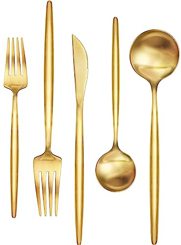 60-Piece Gold Silverware Set, Flatware Set for 12, Food-Grade Stainless Steel Cutlery, Includes Spoons Forks Knives, Kitchen Cutlery for Home Office Restaurant Hotel