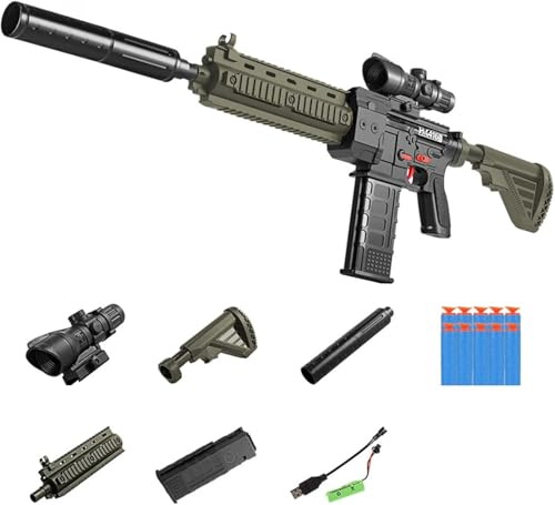 Pistolet Jouet HK416 Avec Viseur Blaster Automatique En Mousse 10 Balles Bricolage Pour Garçons 6-13 Ans Cadeaux Anniversaire Halloween Noël - Vert