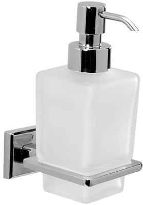 GEDY | Colorado Seifenspender aus Edelstahl, Cromall und satiniertem Glas, Befestigung mit mitgelieferten Schrauben oder Kleber, 15,5 x 7 x 11 cm, Schwarz matt, Fassungsvermögen 230 ml