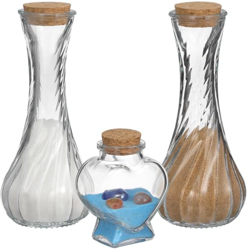 Cabilock Botellas de Ceremonia de Arena para Boda, 3 Piezas Botellas de Vidrio Decorativas Transparente con Corcho, Jarrones de Cristal para Manualidades Sal de Baño Decoración y Regalos