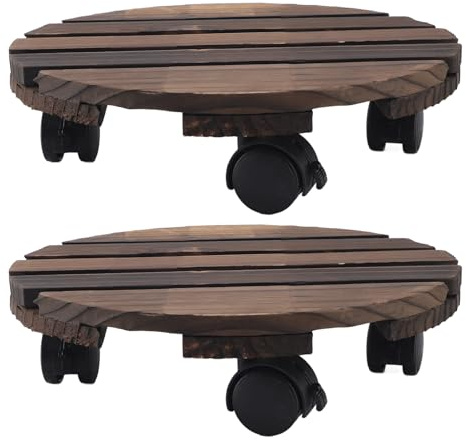 Carrito para Plantas con Ruedas, 1 Piezas de 11,8 Pulgadas Soporte de Madera para Plantas con Ruedas Rotación de 360 ​​Grados Plataforma Rodante para Plantas Redondas para