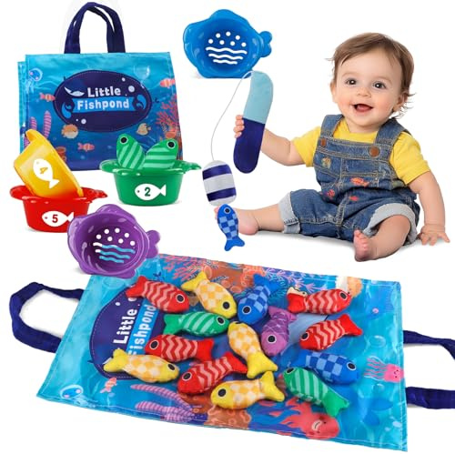 Rincalivestra Juguetes Montessori para Niños 1 Años, Juguetes Niños 1 Año Juego Pesca con 15 Peces Tela, Regalo de Cumpleaños,Navidad Bebes 12-18 Meses