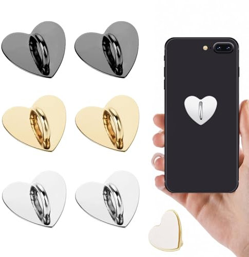 NATOSU 6 Stück Handyhalter in Herzform, Handyring, Selbstklebender Handyhaken, Handyanhänger, Haken für Handy, Tablet, DIY-Zubehör