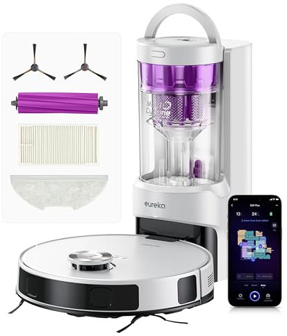 Eureka E20 Plus Robot Vacuum Cleaner with Bagless Self Emptying Station, 8000Pa Robotic Vacuum and Mop, 45 Day Hands-Free Cleaning, Anti Hair-Tangling, AI 3D Obstacle Avoidance, Lift Mop for Carpets