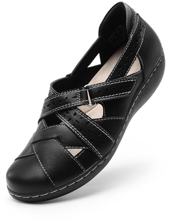 DREAM PAIRS Women's Loafers Slip On Comfortable Casual Orthopedic Walking Flats Work Shoes Closed Toe Sandals with Arch Support,Size 7,Black,DWUMLS2508
