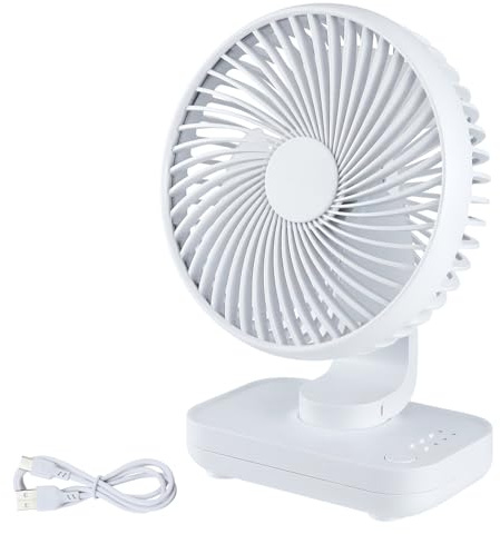 Qingning Ventilador de Sobremesa Silencioso, Ventilador de Escritorio Potente con 4 Velocidades, Mini Fan de Mesa USB Portátil Ligero, 5'' con Luz Indicador para Oficina Hogar Camping (Blanco)