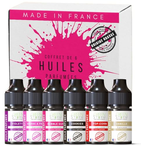 Coffret de 6 huiles essentielles parfumées : Popcorn, Bubble Gum, Cookie, Barbe à Papa, Violette, Vanille – 10 ml pour diffusion,Bain aromatique,bougie -Green-Storm
