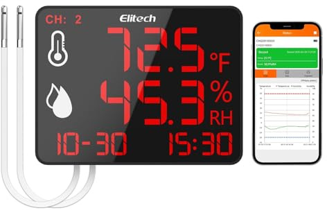 Elitech Bluetooth Thermometer Industrie Großes Display,Temperatur- und Feuchtigkeitsmessgerät Data Logger mit Externe Sensoren,Echtzeitüberwachung für Lager, Labor, Zuhause, Gewächshaus DR-230-THDE