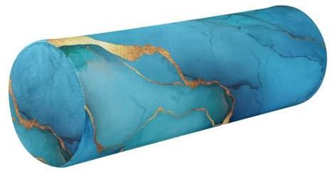 Full Moon - Federa per cuscino arrotolabile in memory foam, con cerniera (prop1), per il collo, sotto il ginocchio, la caviglia e il piede, comfort – marmo turchese blu reale