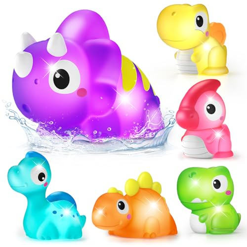 6 Packs Dinosaurs Light Up Bath Toys for Kids Ages 1-3, Water-Activated Toys Flash & Change Color, Bathtub Toys for Toddlers 2-4, Pool Floating Toys for 1 2 Year Old Boy Girl Gifts