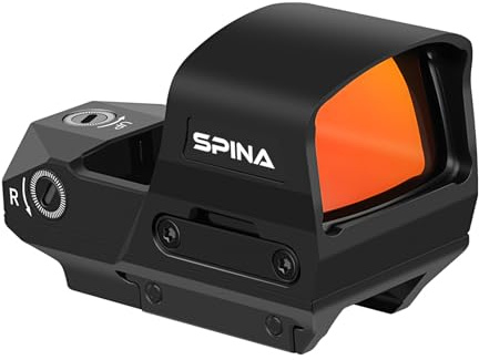 SPINA OPTICS STO-38T Red Dot Sight，Mirino a Riflessione, 1x29x38mm Mirino a Punto Rosso, 4 Reticoli Regolabili per Calibro 20mm Picatinny, Ottiche a Punto Rosso con Funzione Shake Awake