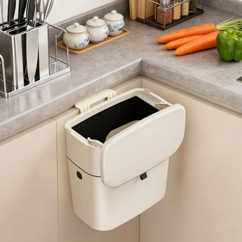 Bcuuozeeing Mülleimer Hängend Küche - 25.5x15x27cm Küchenmülleimer mit Deckel, hängende Abfallsammler, Komposteimer für Küche, Camping, Wohnmobil Hanging, Wandmontage Abfalleimer