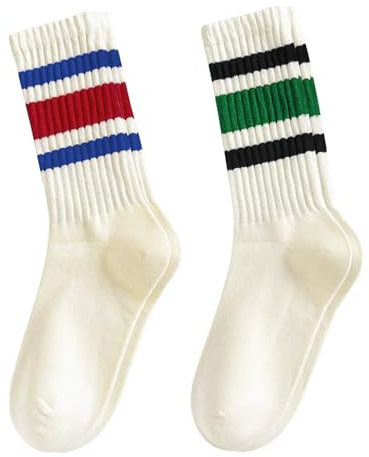 FIYIGO Retro Striped Chaussettes pour Femmes, Coton Respirantes Sport