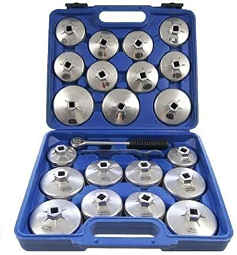 KATSU Ölfilter Schraubenschlüssel Satz 23 Stück, 1/2 Hex 65–101 mm Aluminium Ölfilter Schraubenschlüssel Steckschlüssel Ausbauwerkzeug für Garage, Auto Reparatur mit Aufbewahrungskoffer 450256