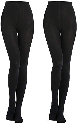 MANZI- 2 Pairs 400 Denier Tights Women's Thermal Warm Fleece Opaque Tights, Black, XL