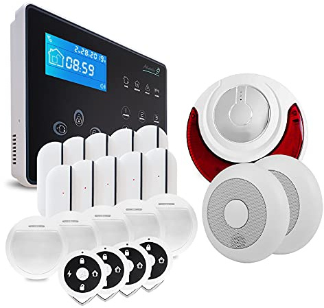 Atlantic'S NEOS Kit 8 - Pack de Alarma inalámbrica NEOS - Transmisión de alertas en línea Fija o móvil, tolerancia a Animales domésticos - Sirena integrada 105 dB