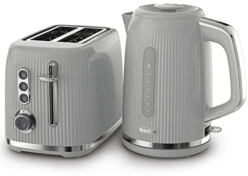 Breville Bold Grey Kettle and Toaster Set | with 1.7 Litre, 3KW Fast-Boil Electric Kettle and 2-Slice High-Lift Toaster | Grey and Silver Chrome [VKT222 and VTR002]