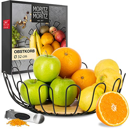 Moritz & Moritz Obstschale Schwarz Metall 32cm - Obstkorb Schwarz Metall – Korb für Geschenke, Früchte, Gemüse und Brot