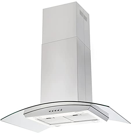 JOEAONZ Island Range Hood 36 inch 700 CFM, Ceiling Mount Kitchen Vent Hood Ducted/Ductless Convertible, 4 LED Lights 5-Layer Filters Extractor Stove Exhaust Fan, Curved Tempered Glass Stainless Steel