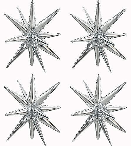 TONIFUL 4 st 56 cm 4D enorma silverballonger explosion stjärna mylar folieballonger för festtillbehör bakgrund jul, nyår, födelsedag, bröllop, fotobås prydnad