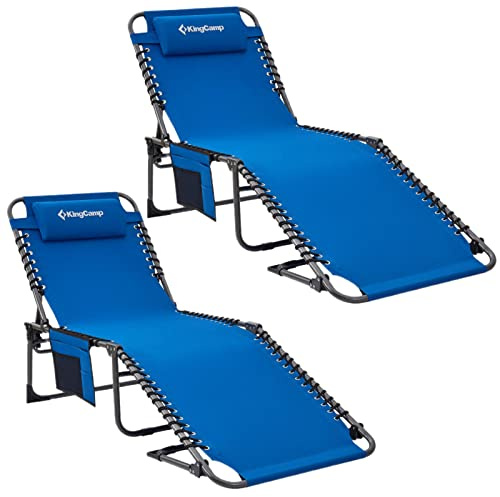 KingCamp Chaise Lounge Chairs Outdoor Foldable Patio Sun Chair for Outside Camping Sunbathing Beach Lawn Pool Garden Yard Folding Lightweight Heavy Duty Portable Adjustable Lounge with Pillow