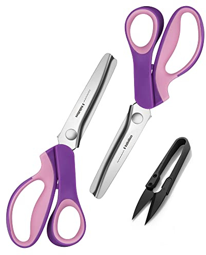 Pinking Shears Set (Pack of 2 PCS, Serrated & Scalloped Edges) by Phildim - Zig-zag Scissor for Fabric Leather & Paper - Pinking Dressmaking Sewing Scissors PD-002-UK-C