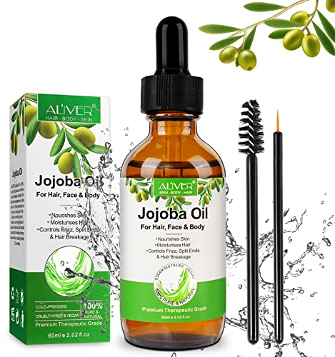 Jojobaöl, Bio Jojoba Öl 100% Rein, Natürlich und Kaltgepresst Feuchtigkeitscreme Organic Jojoba Oil für Gesicht, Körper, Bart, Nägel, 60 ml