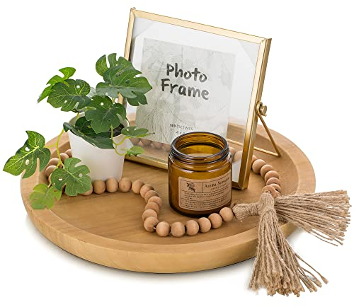 Hanobe Holztablett Deko Tablett Holz: Dekotablett Rund 30cm Serviertablett Kerzentablett Vintage Kerzenteller Rundes Für Küche Tisch, Braun