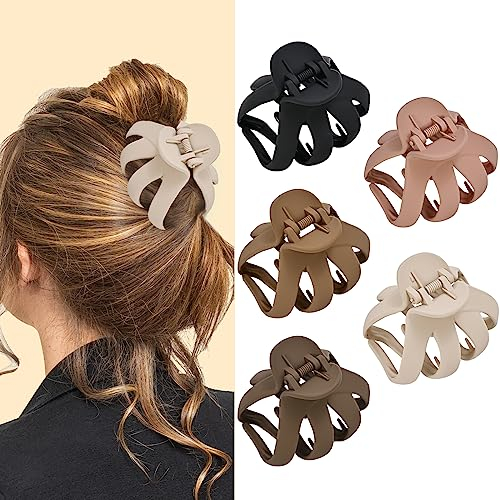 Lolalet 5 Pinces à Cheveux Pieuvre, Pinces à Cheveux Anti-dérapantes pour Cheveux Longs Epais et Bouclés, Octopus Hair Claw Clips pour Les Femmes et Filles -Coloré Foncé